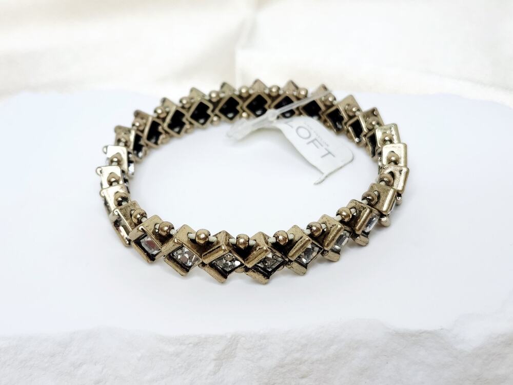 NWT Vintage Ann Taylor Loft Formal Gold Tone Rhinestone Stretch Bracelet